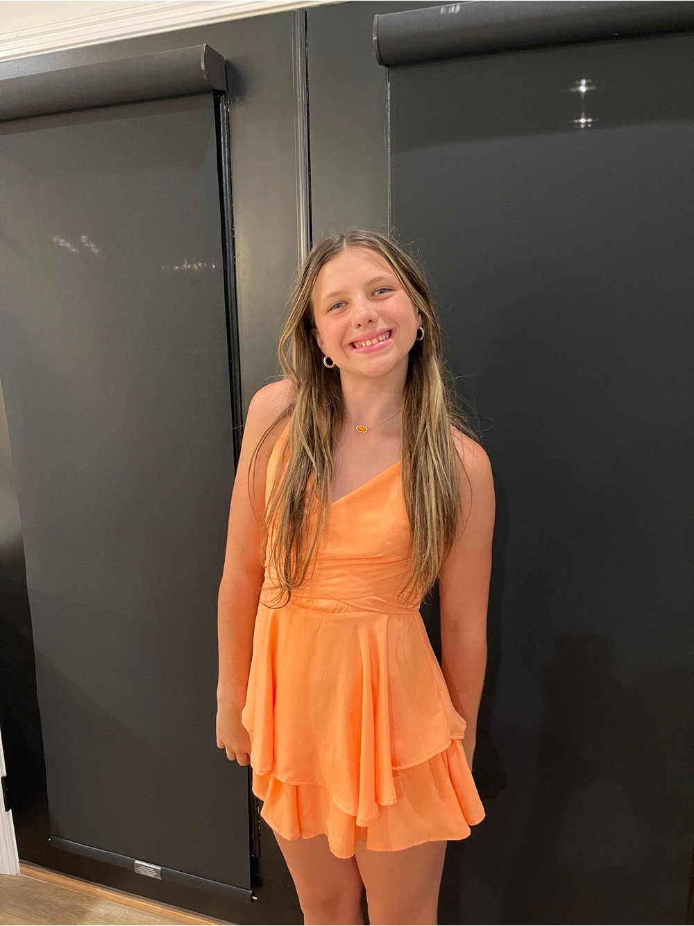 Blue Rain Orange One-Shoulder Layered Mini Dress